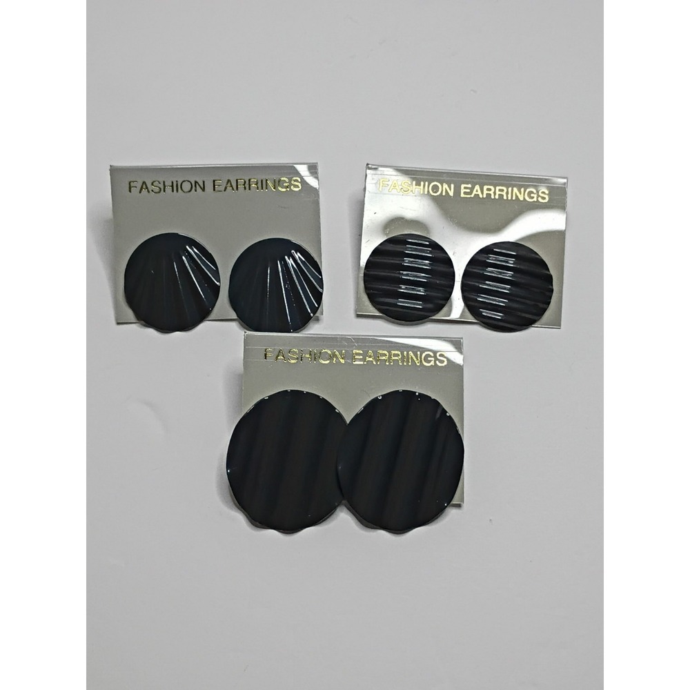 Vintage Charcoal Gray Painted Metal Earrings Lot 3 Pair Geometric Ripple Post